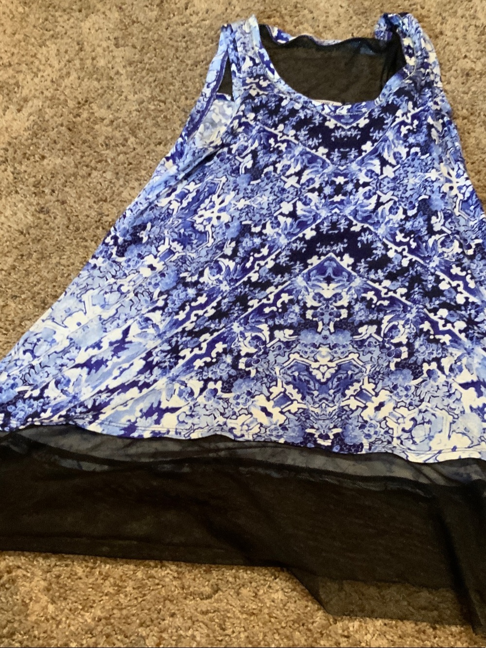 Y2K Jennifer Lopez sleeveless print mesh tunic